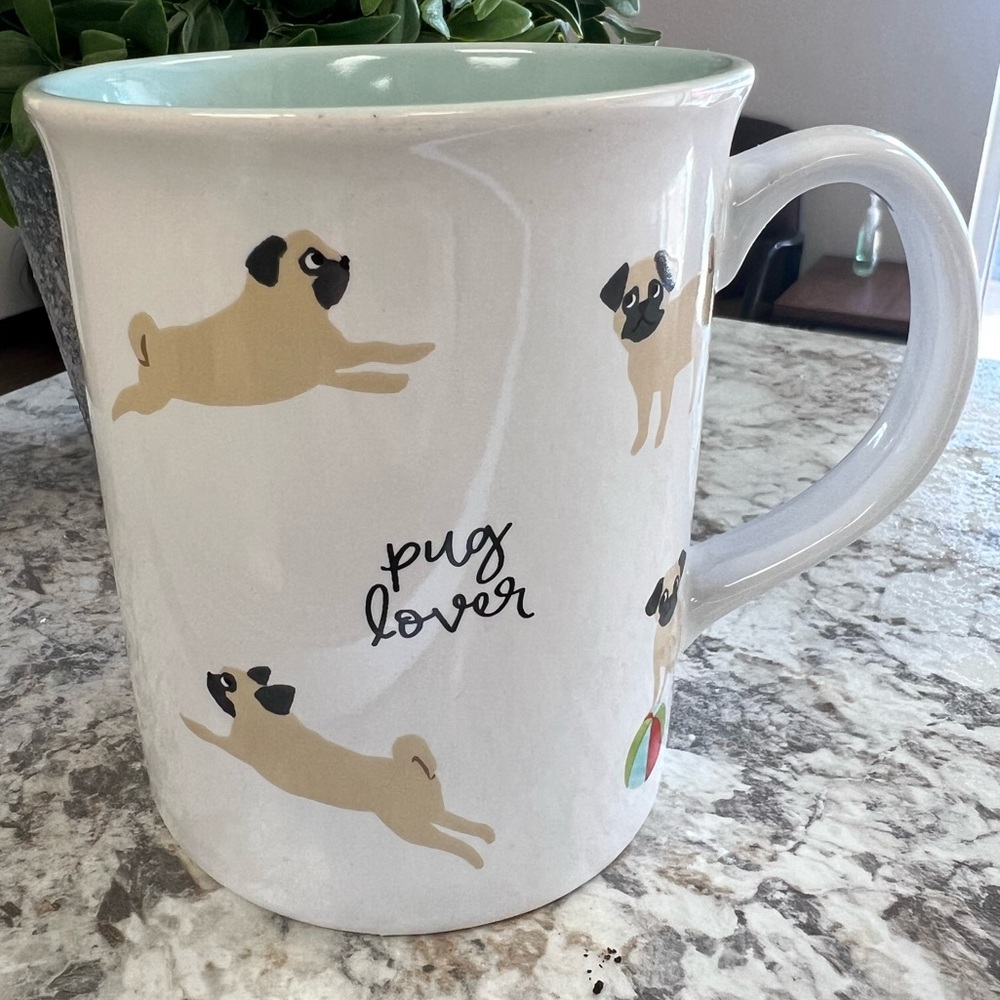 Fringe studio brand PUG LOVER oversized coffee mug.  Pugs playing, jumping